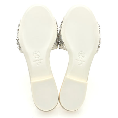 Chanel Lambskin Crystal Embellished Grosgrain CC Bow Mules 37 Black 5 of 7