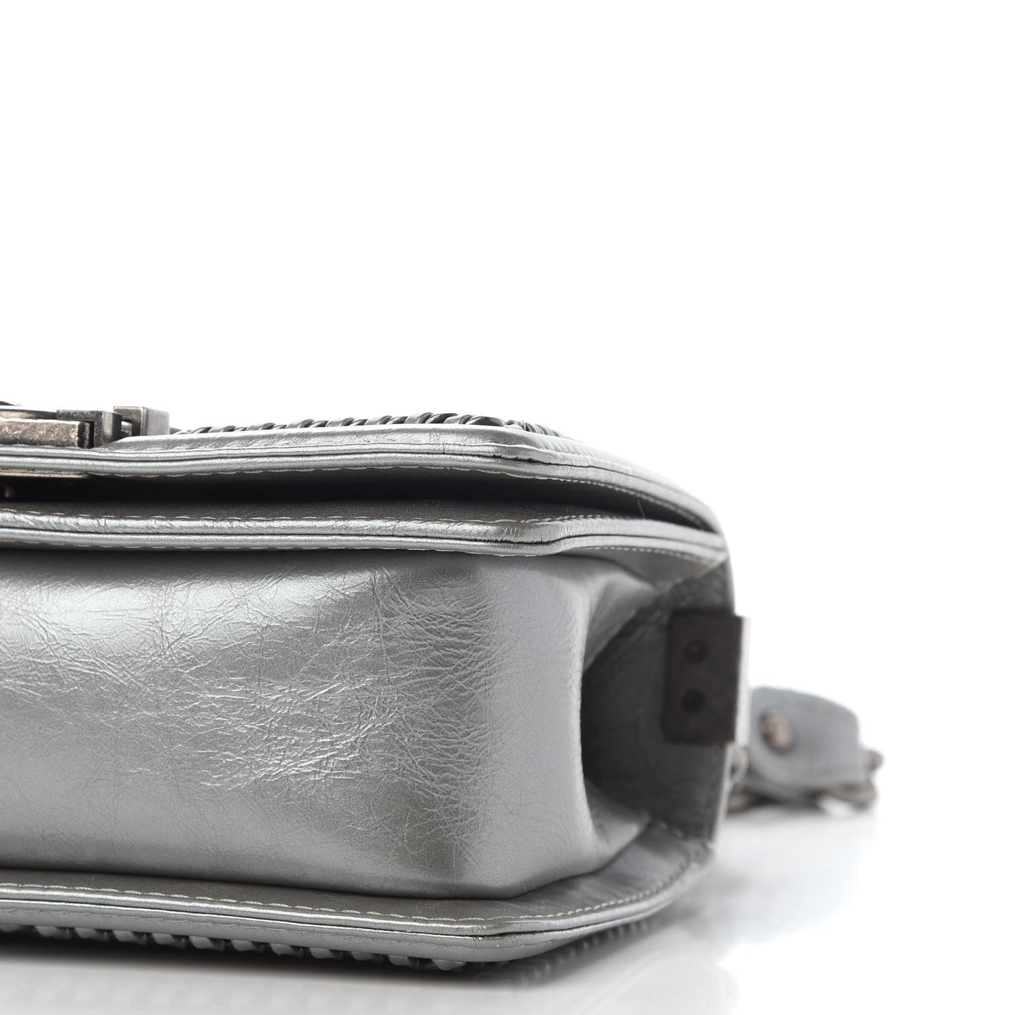 Metallic Aged Calfskin Quilted Small Boy Handle Flap Charcoal