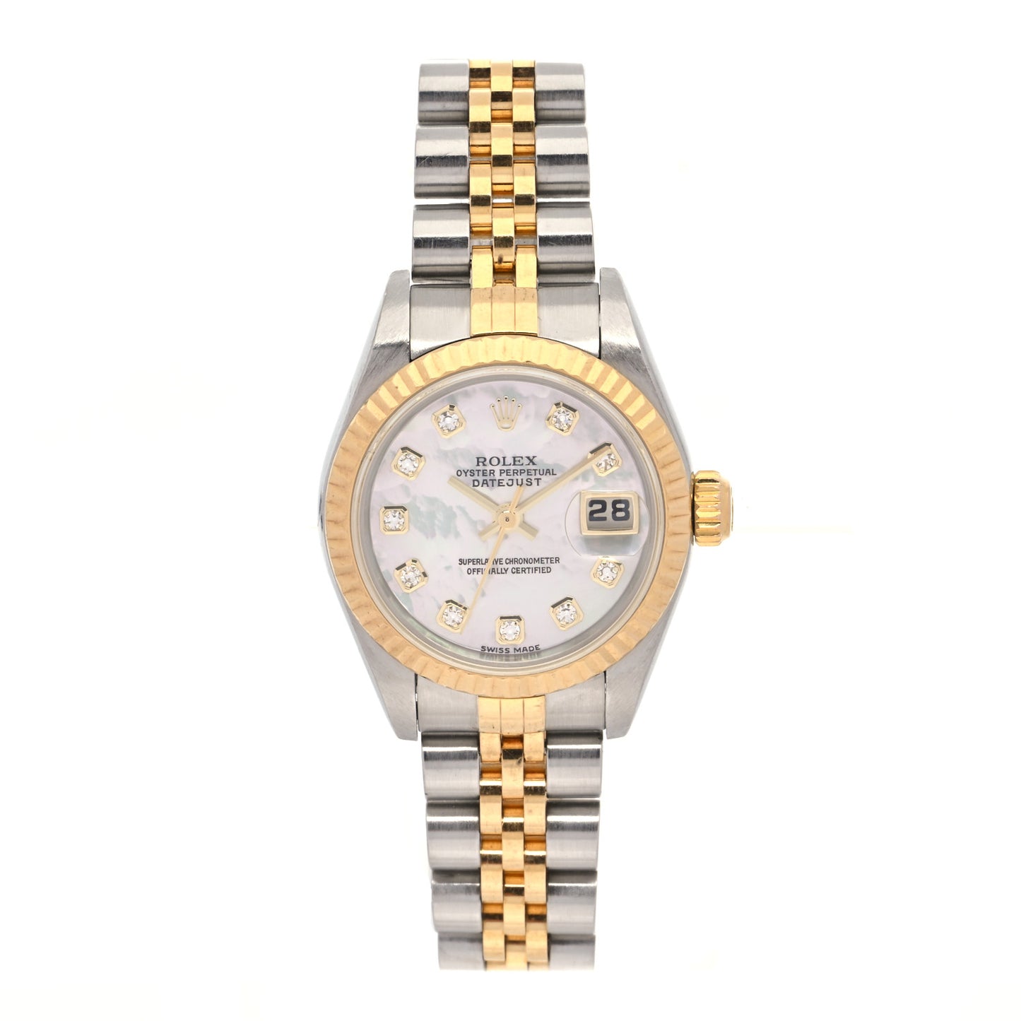 Stainless Steel 18K Yellow Gold Diamond Mother of Pearl 26mm Oyster Perpetual Datejust Watch 79173