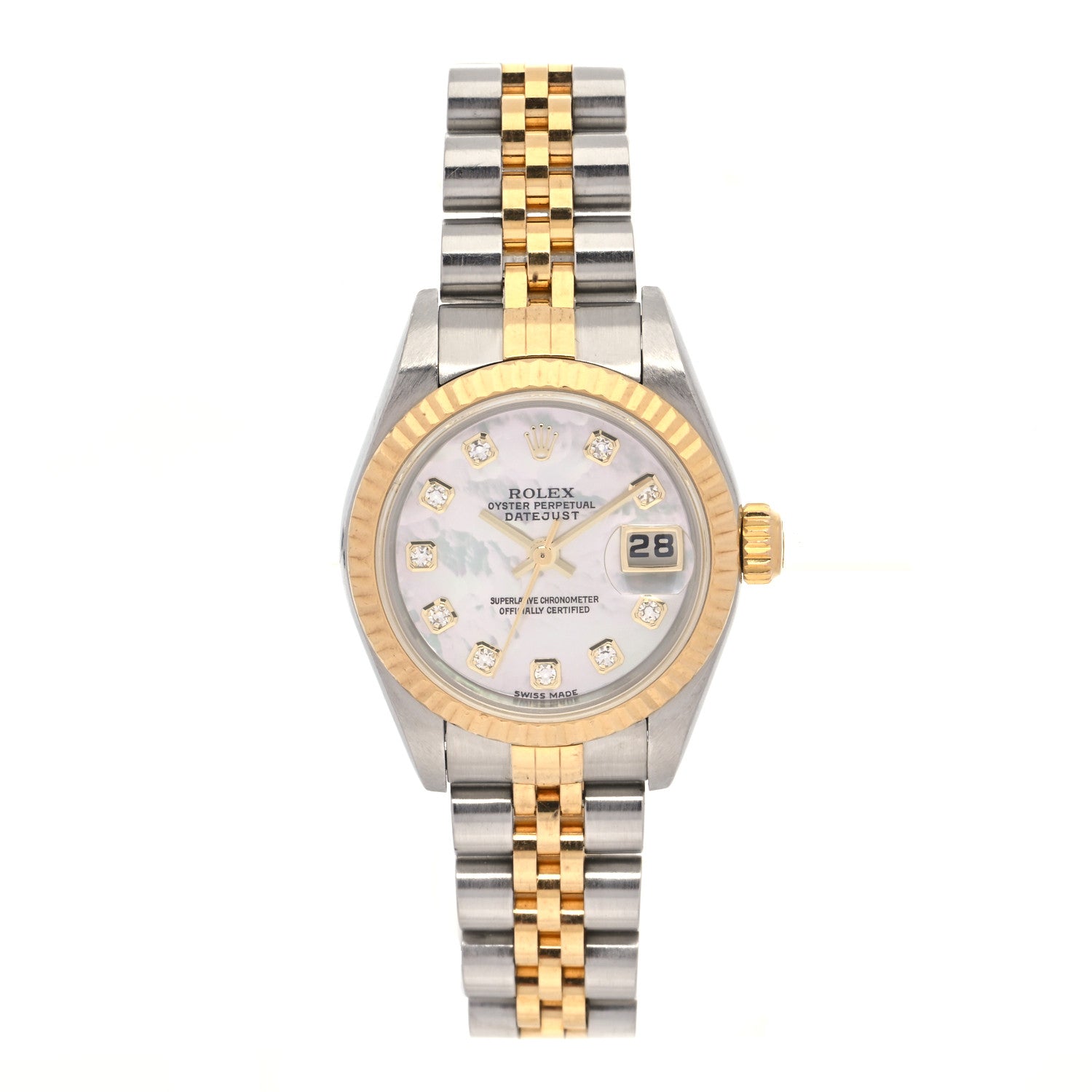 Rolex Stainless Steel 18K Yellow Gold Diamond Mother of Pearl 26mm Oyster Perpetual Datejust Watch 79173 1 of 4