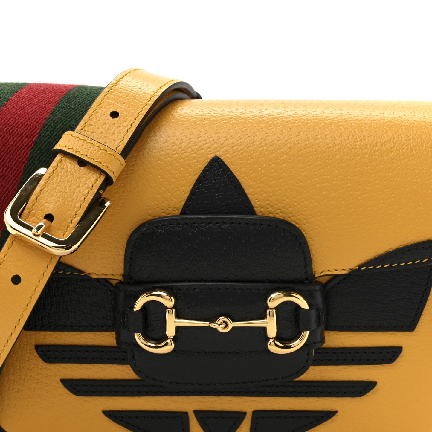 X ADIDAS Textured Dollar Calfskin Web Trefoil Mini Horsebit 1955 Shoulder Bag Crop Black