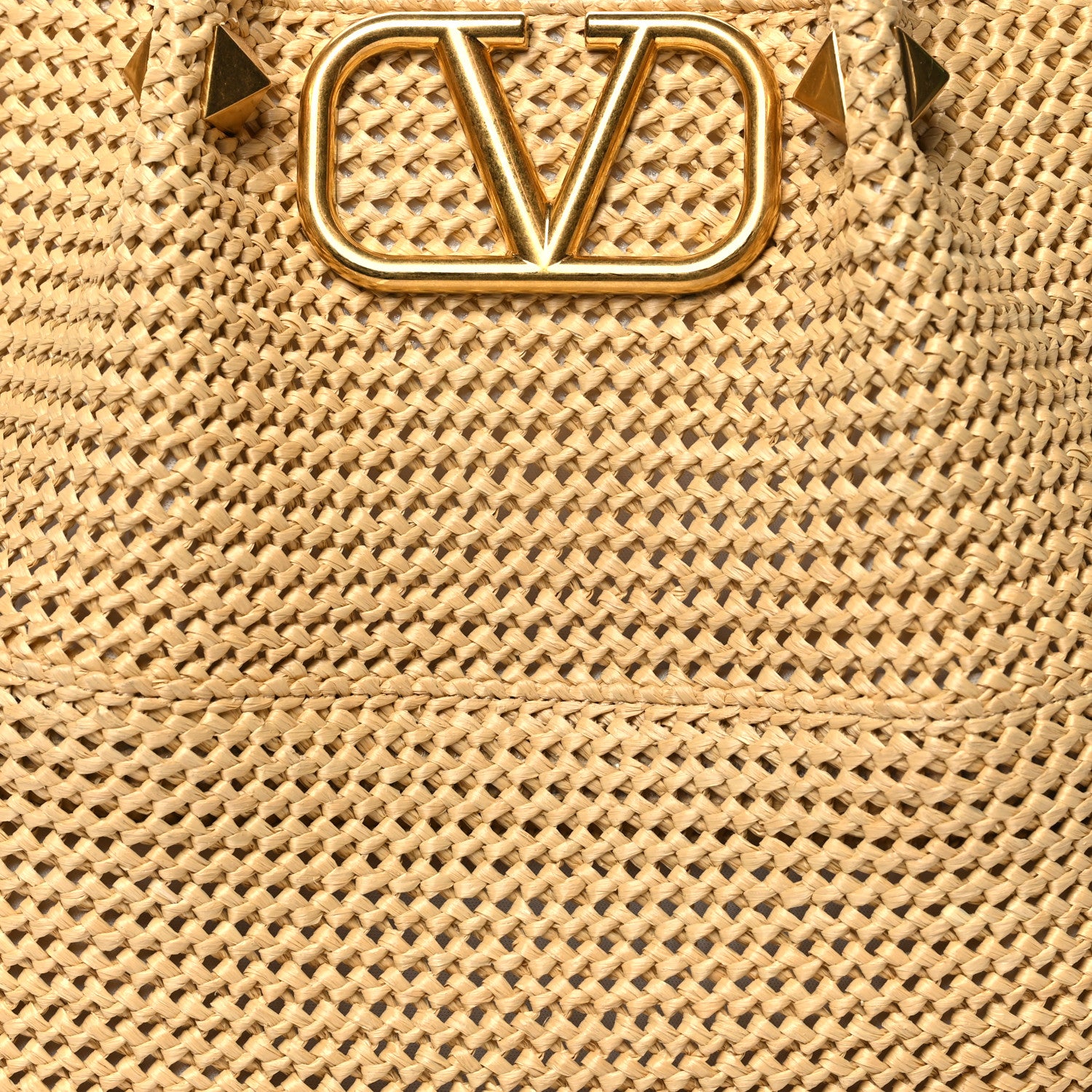 Valentino Garavani Raffia Grained Calfskin Medium Rockstud Vlogo Tote Naturale 10 of 14