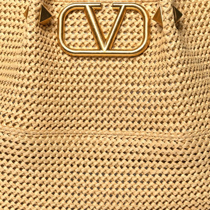 Valentino Garavani Raffia Grained Calfskin Medium Rockstud Vlogo Tote Naturale 10 of 14