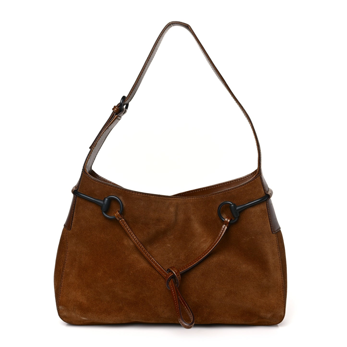 Suede Horsebit Drawstring Hobo Brown