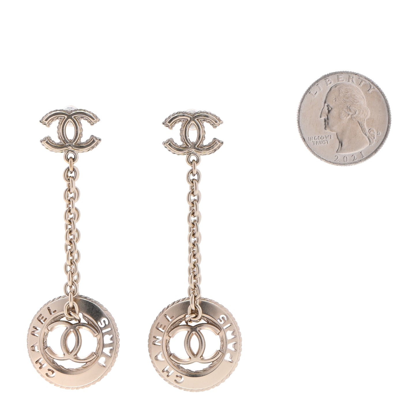 Medallion CC Drop Earrings Light Gold