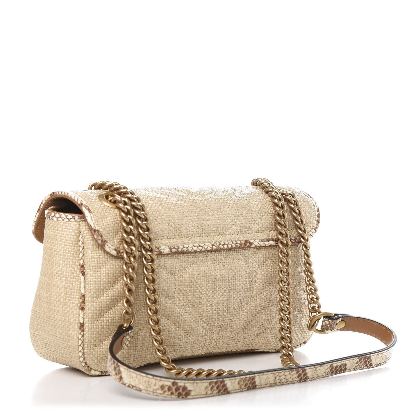 Raffia Elaphe Matelasse Small GG Marmont Shoulder Bag Natural Cream Brown