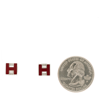 Hermes Palladium Lacquered Cage d'H Earrings Rouge H 2 of 5