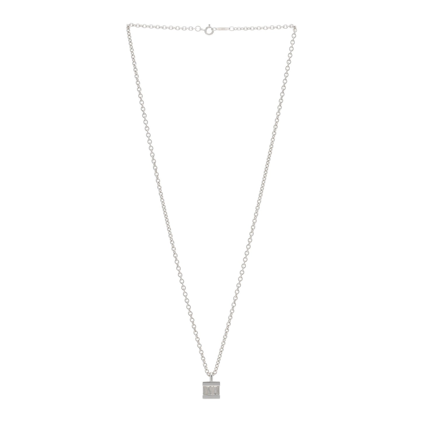 Sterling Silver Atlas Cube Lock Pendant Necklace