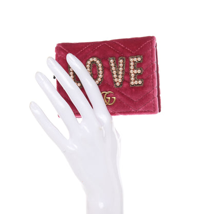 Gucci Velvet Matelasse Pearl Love Embroidered GG Marmont Card Case Wallet Light Raspberry Rose 2 of 9