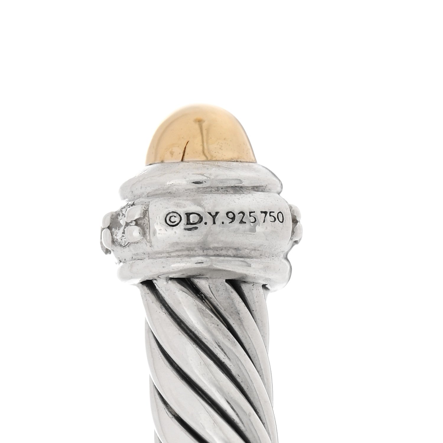 David Yurman Sterling Silver 18K Yellow Gold Diamond 4mm Dome Cable Classics Bracelet 3 of 3