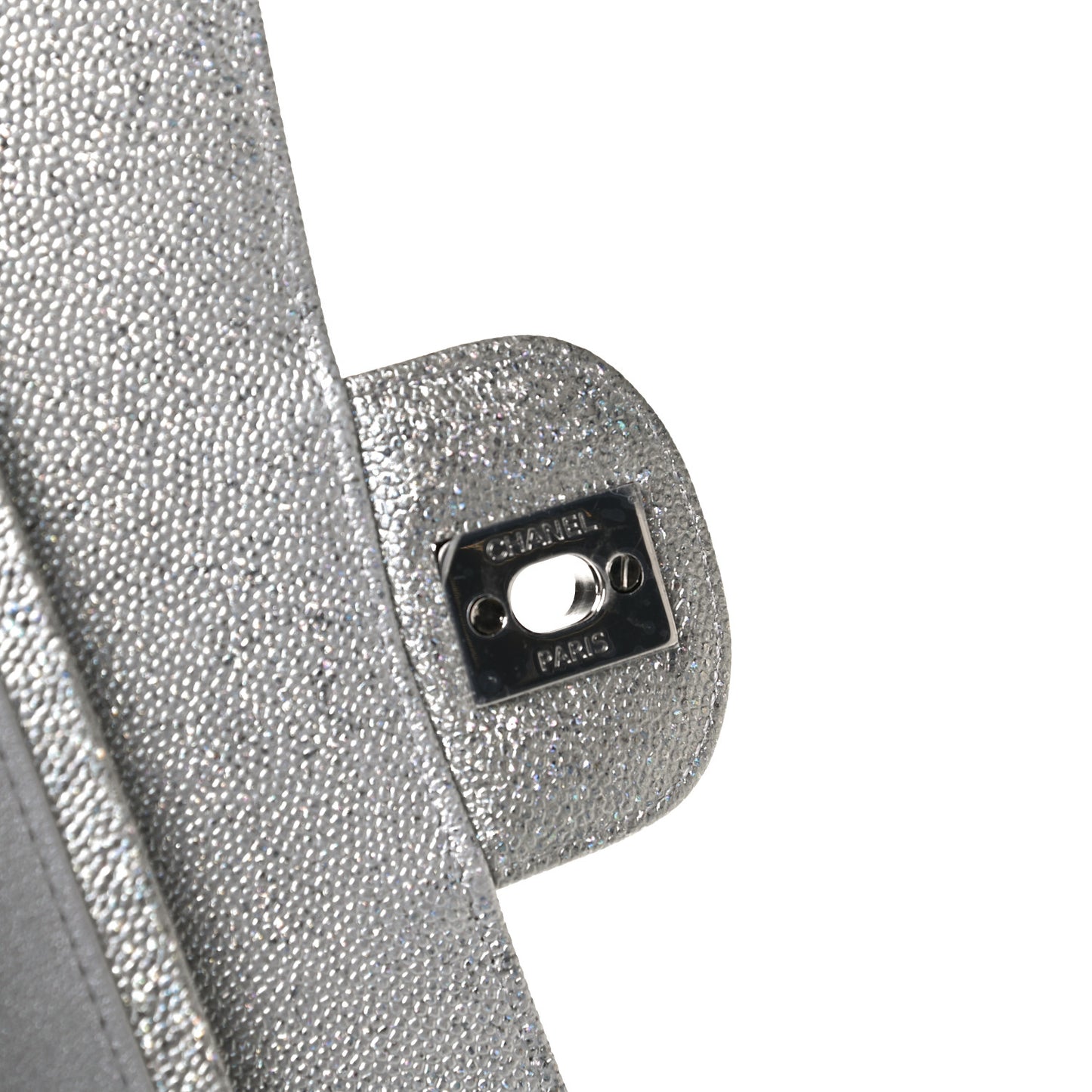 Glittered Metallic Caviar Quilted Medium Double Flap Silver