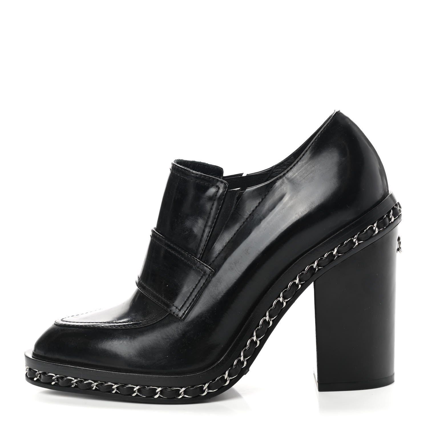 Chanel Patent Calfskin CC Chain Loafers Pumps 37.5 Black 1 of 9
