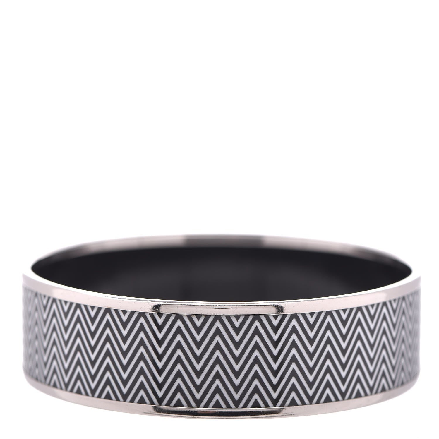Hermes Enamel Printed Chevron Wide Bracelet 65 Black 3 of 7