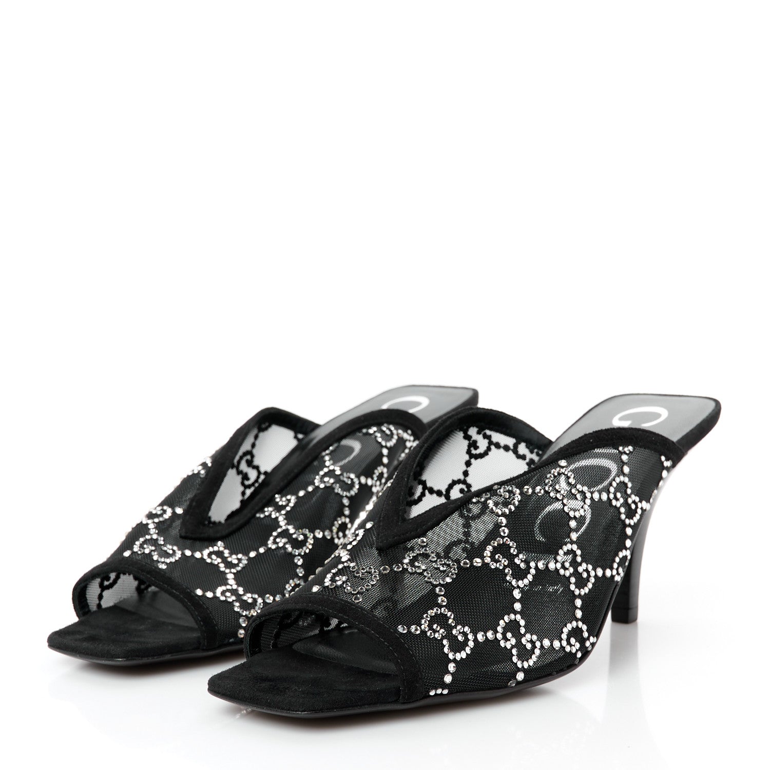 Gucci Tela Retino Kid Scamosciato Crystal GG Monogram Square G 95mm Slide Sandals 37 Black 4 of 9