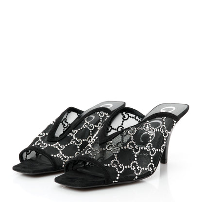 Gucci Tela Retino Kid Scamosciato Crystal GG Monogram Square G 95mm Slide Sandals 37 Black 4 of 9