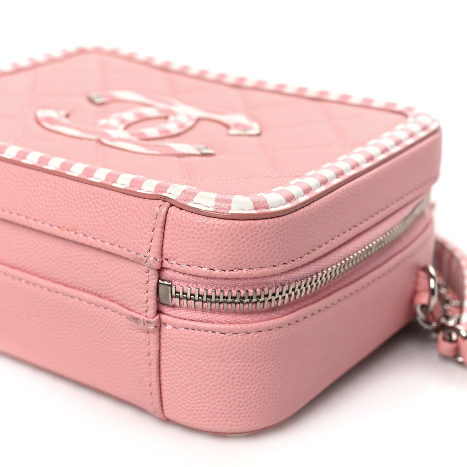 Chanel Caviar Quilted Striped Small CC Filigree Vanity Case Pink White 10 of 10