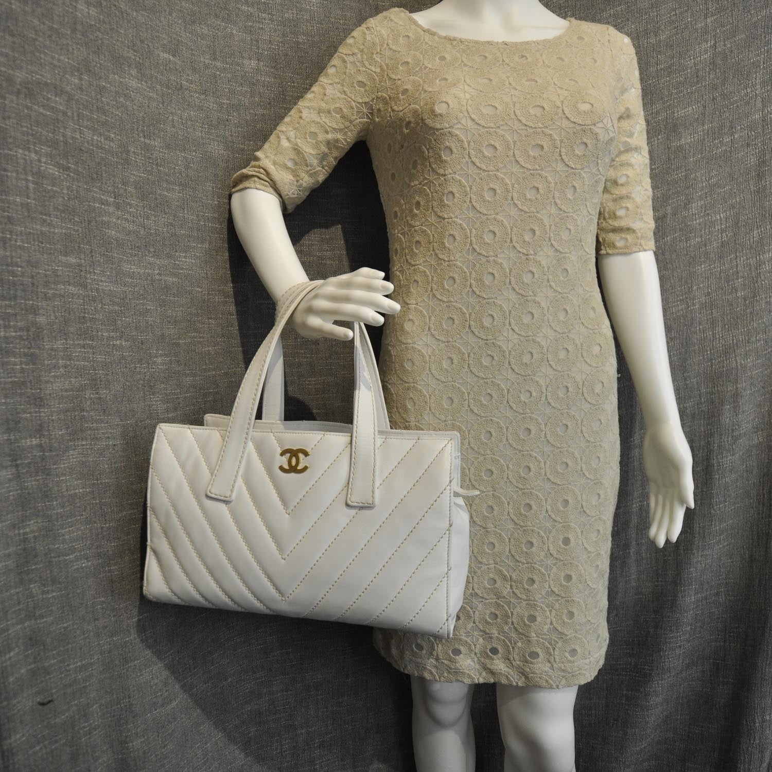 Chanel Lambskin Chevron Tote White 2 of 9