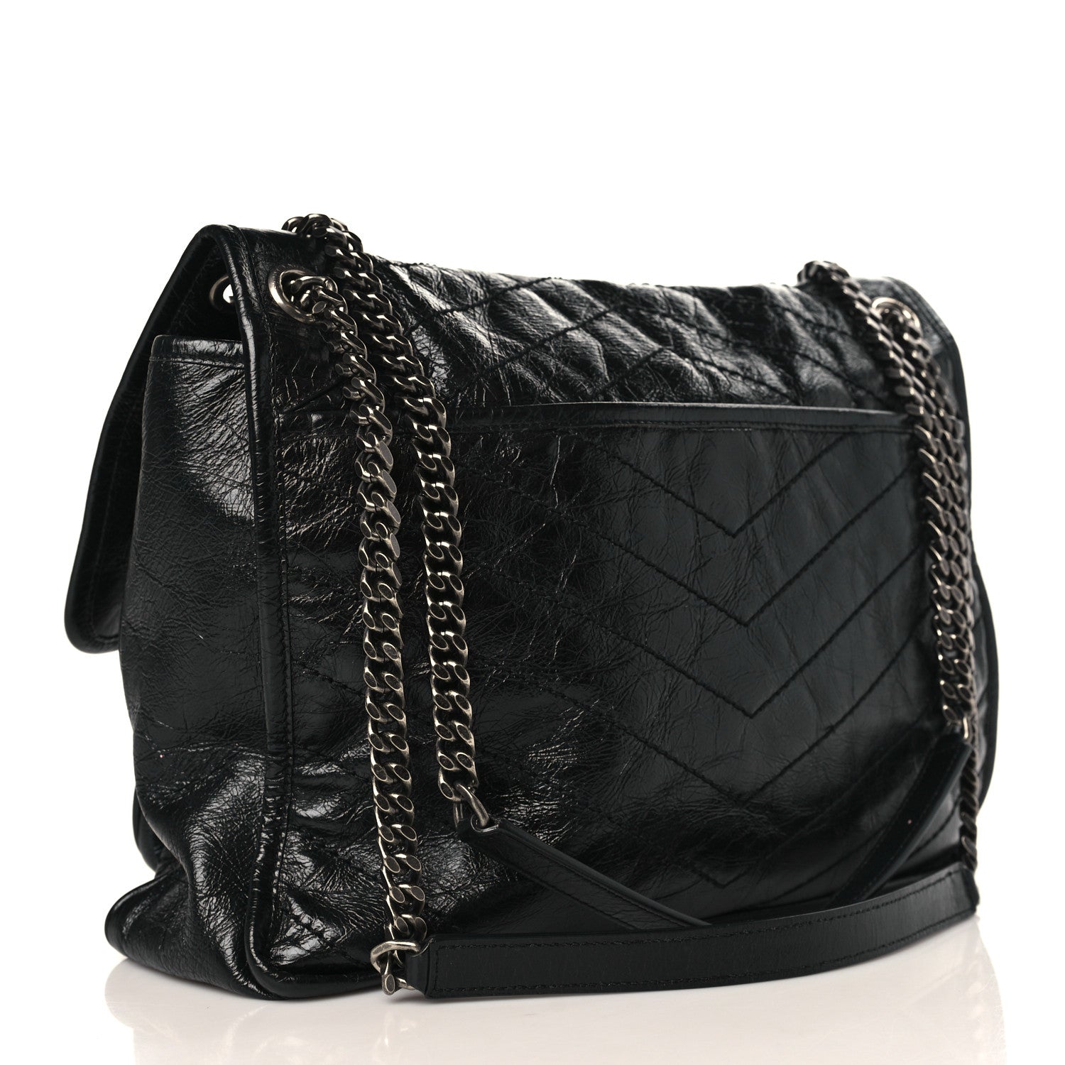 Saint Laurent Crinkled Calfskin Matelasse Monogram Large Niki Chain Satchel Black 3 of 9