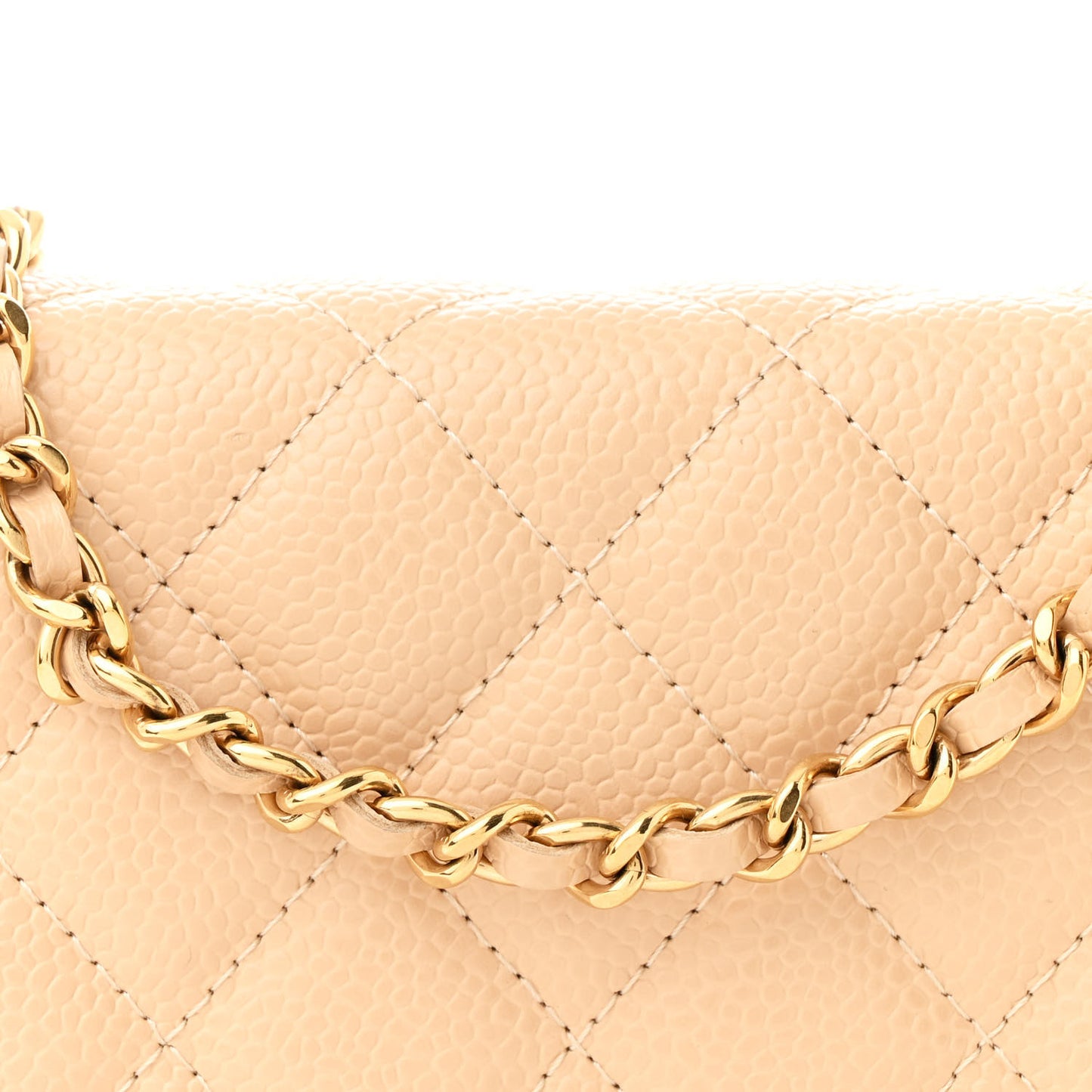 Caviar Quilted Wallet on Chain WOC Beige