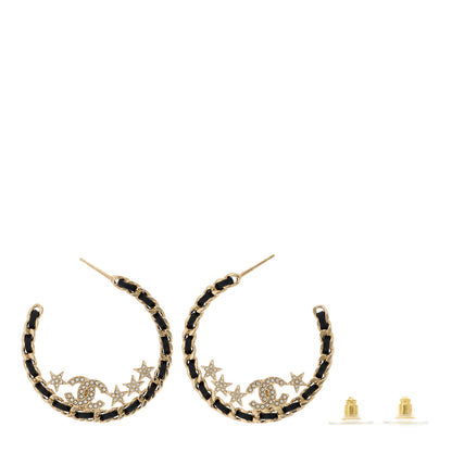 Chanel Lambskin Chain Crystal CC Star Chain Hoop Earrings Gold Black 3 of 5