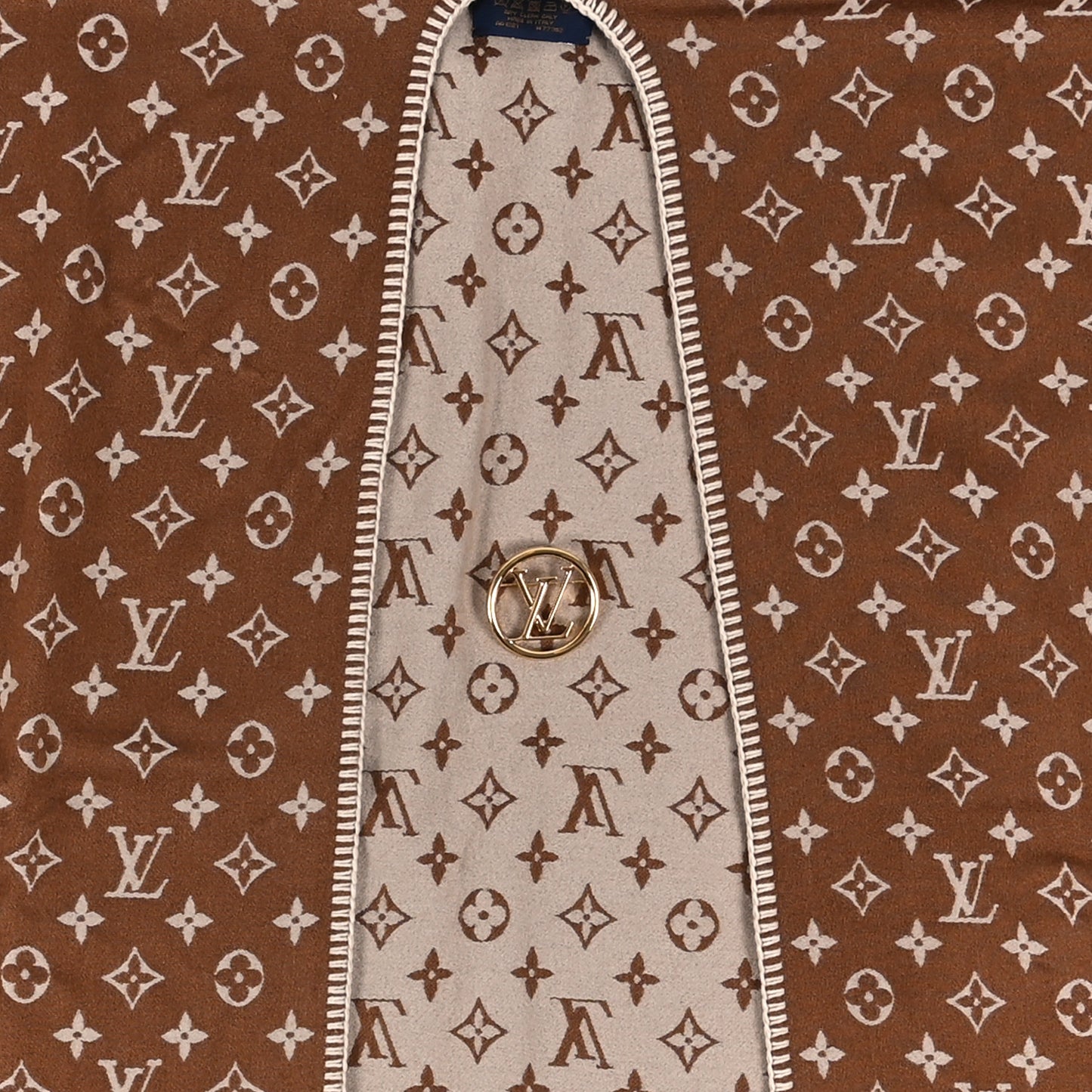Wool Silk Cashmere Monogram Embrace Poncho Brown