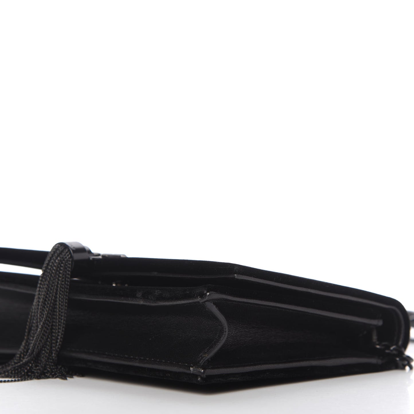 Velvet Crystal Monogram Kate Tassel Chain Wallet Black