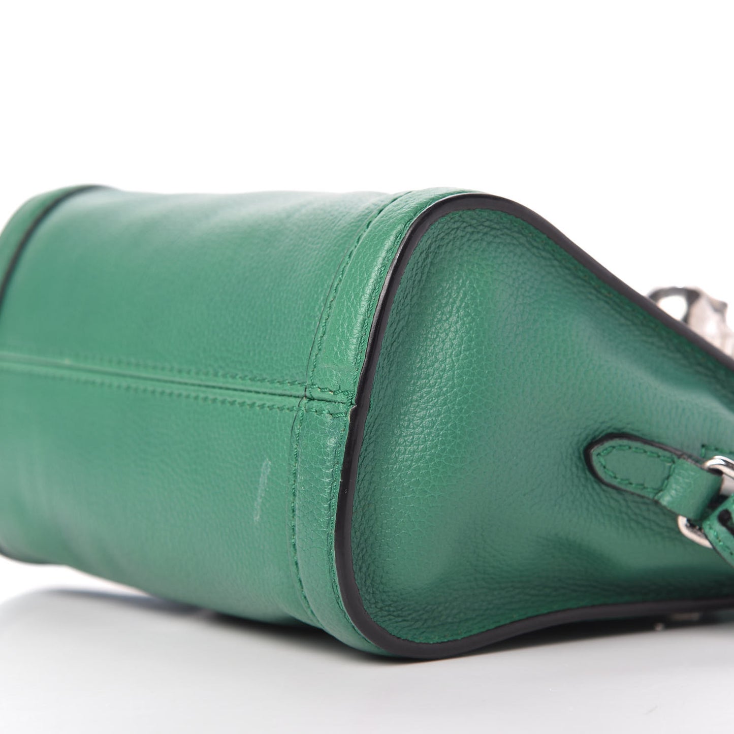 Pebbled Calfskin Small Skull Padlock Zip Around Tote Green