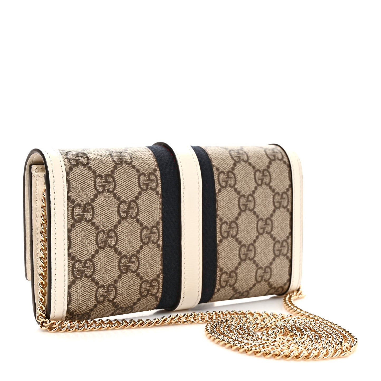 GG Supreme Monogram Textured Calfskin Web Jackie 1961 Chain Wallet Beige Ebony Mystic White