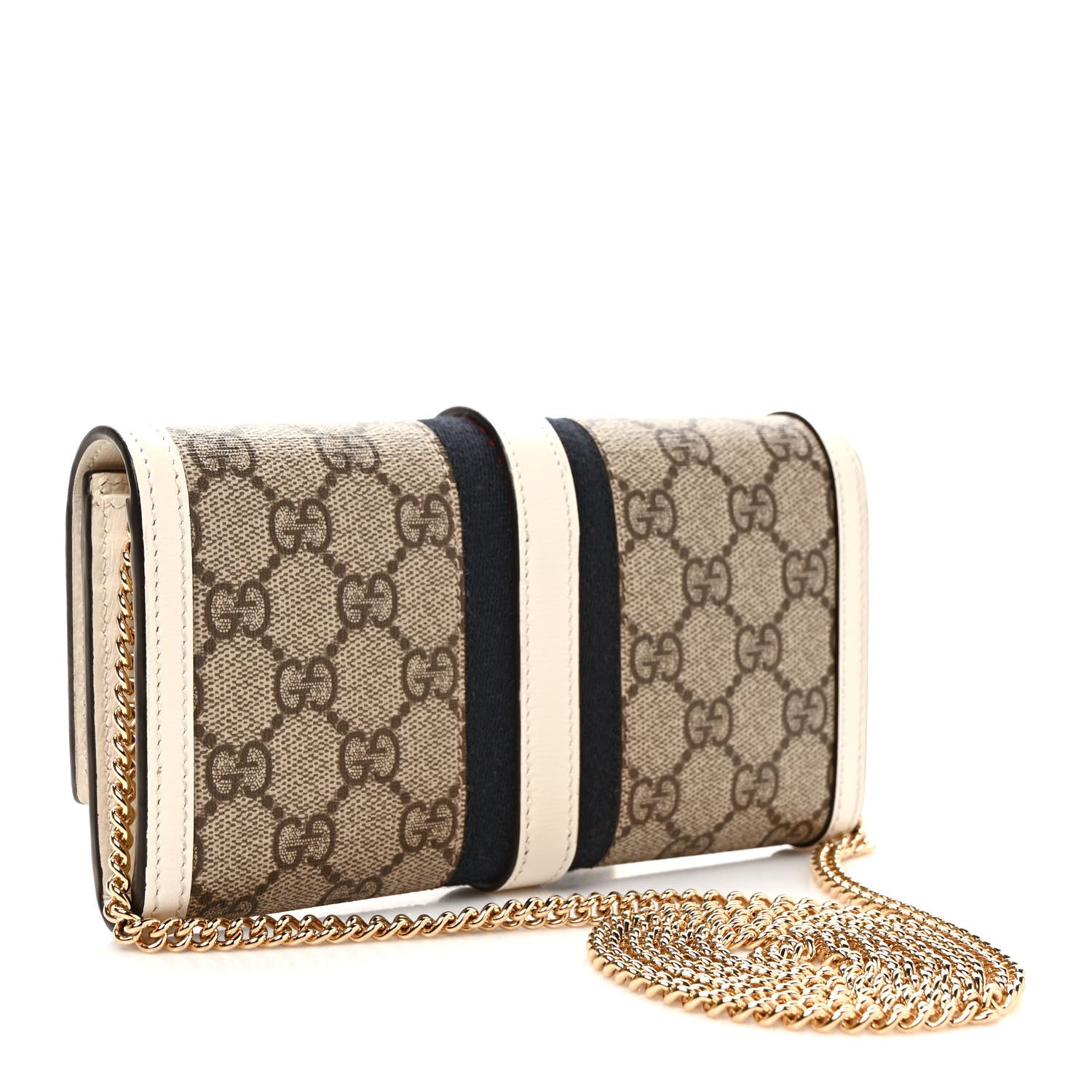 Gucci GG Supreme Monogram Textured Calfskin Web Jackie 1961 Chain Wallet Beige Ebony Mystic White 3 of 8