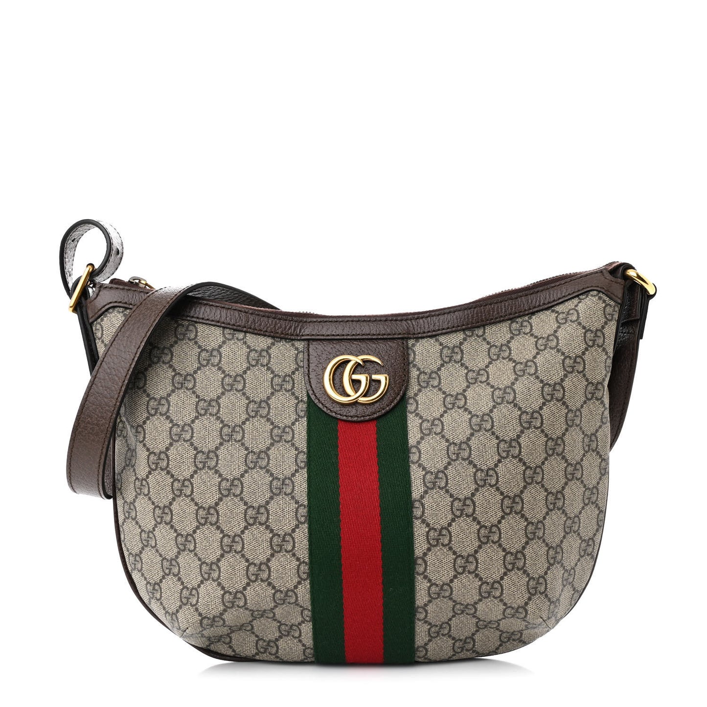GG Supreme Monogram Web Small Ophidia Half Moon Hobo Brown