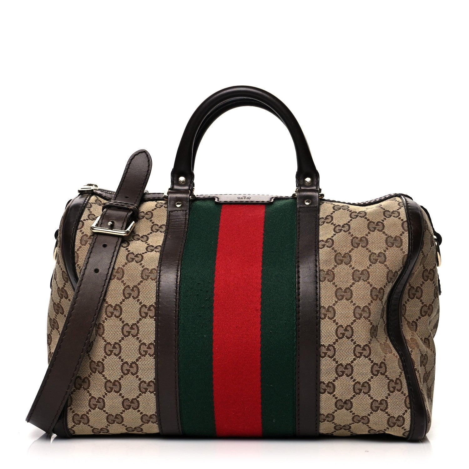 Gucci Monogram Vintage Web Medium Boston Dark Brown 1 of 17
