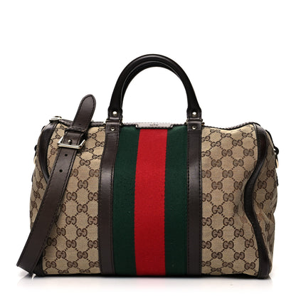 Gucci Monogram Vintage Web Medium Boston Dark Brown 1 of 17