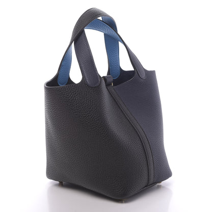 Hermes Taurillon Clemence Casaque Picotin Lock 18 PM Bleu Nuit Black Blue Frida 3 of 11