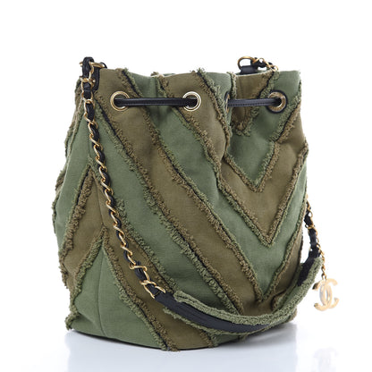 Chanel Canvas Chevron Cuba Patchwork Bucket Bag Khaki 3 of 9