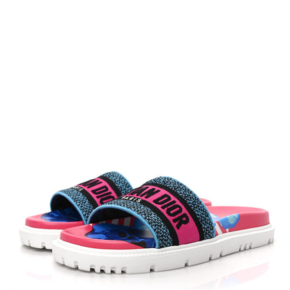 Christian Dior Canvas D-Flower Pop Embroidered Dway 10mm Slide Sandals 38.5 Pink Blue Multicolor 3 of 7