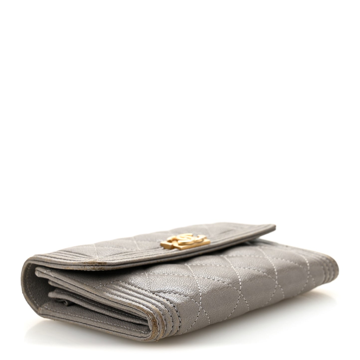Caviar Quilted Medium Boy Flap Wallet Grey