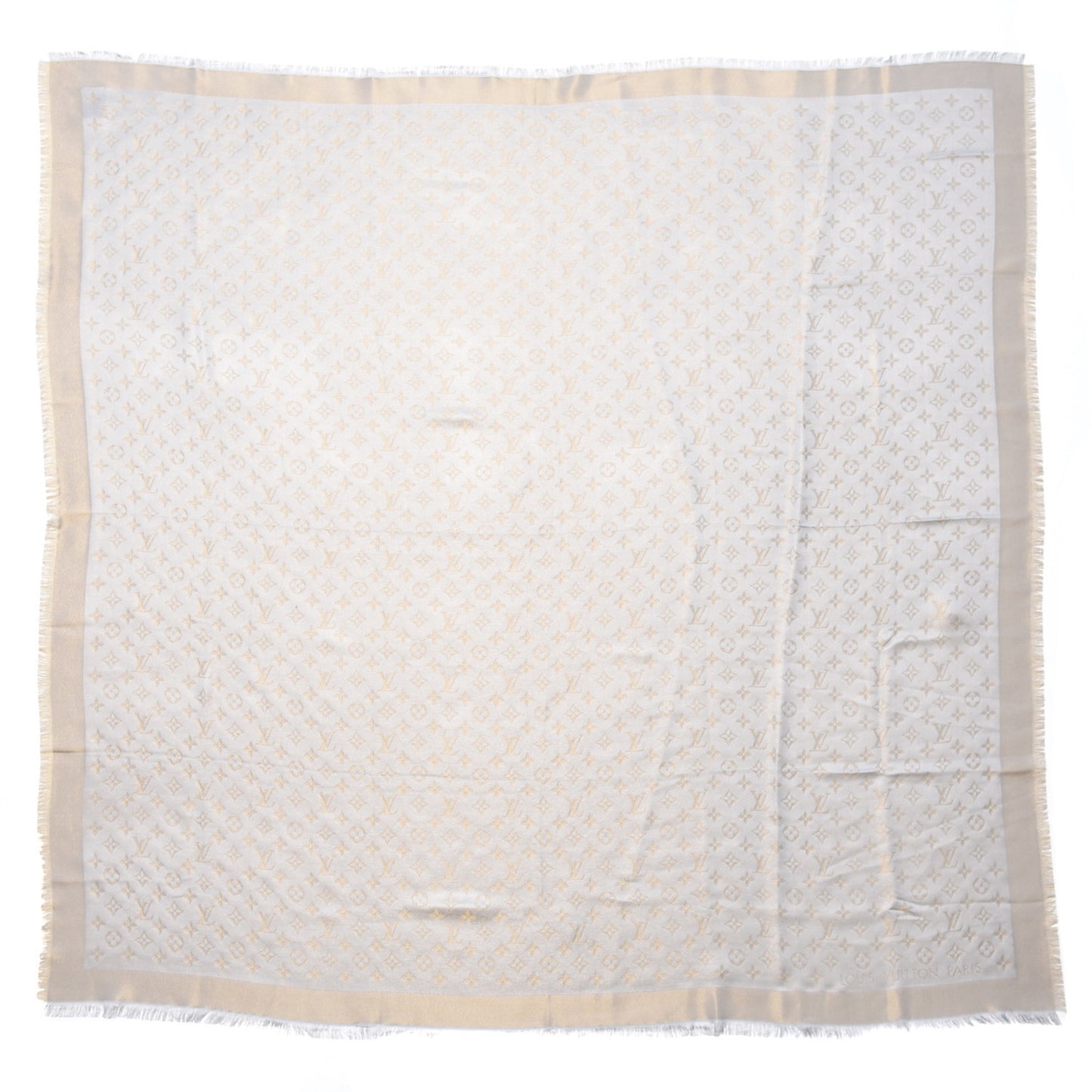 Silk Wool Monogram Shine Shawl Beige