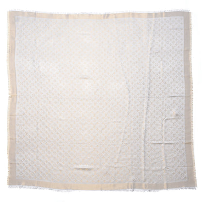 Louis Vuitton Silk Wool Monogram Shine Shawl Beige 3 of 5