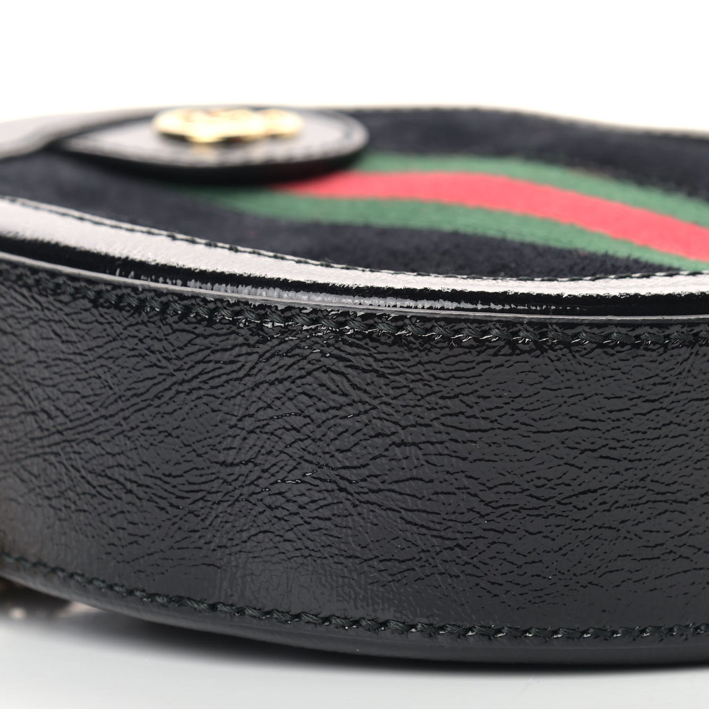 Suede Patent Web Mini Ophidia Round Shoulder Bag Black