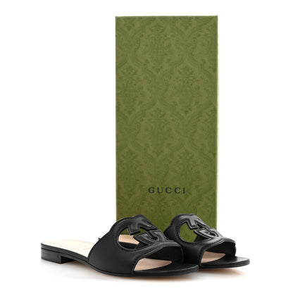 Gucci Cosmos Softy Calfskin Interlocking G Cut Out Slide Sandals 36.5 Black 10 of 10