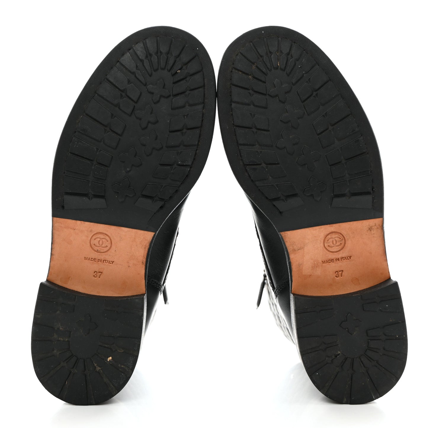 Calfskin Quilted Lace Up Combat Boots 37 Black