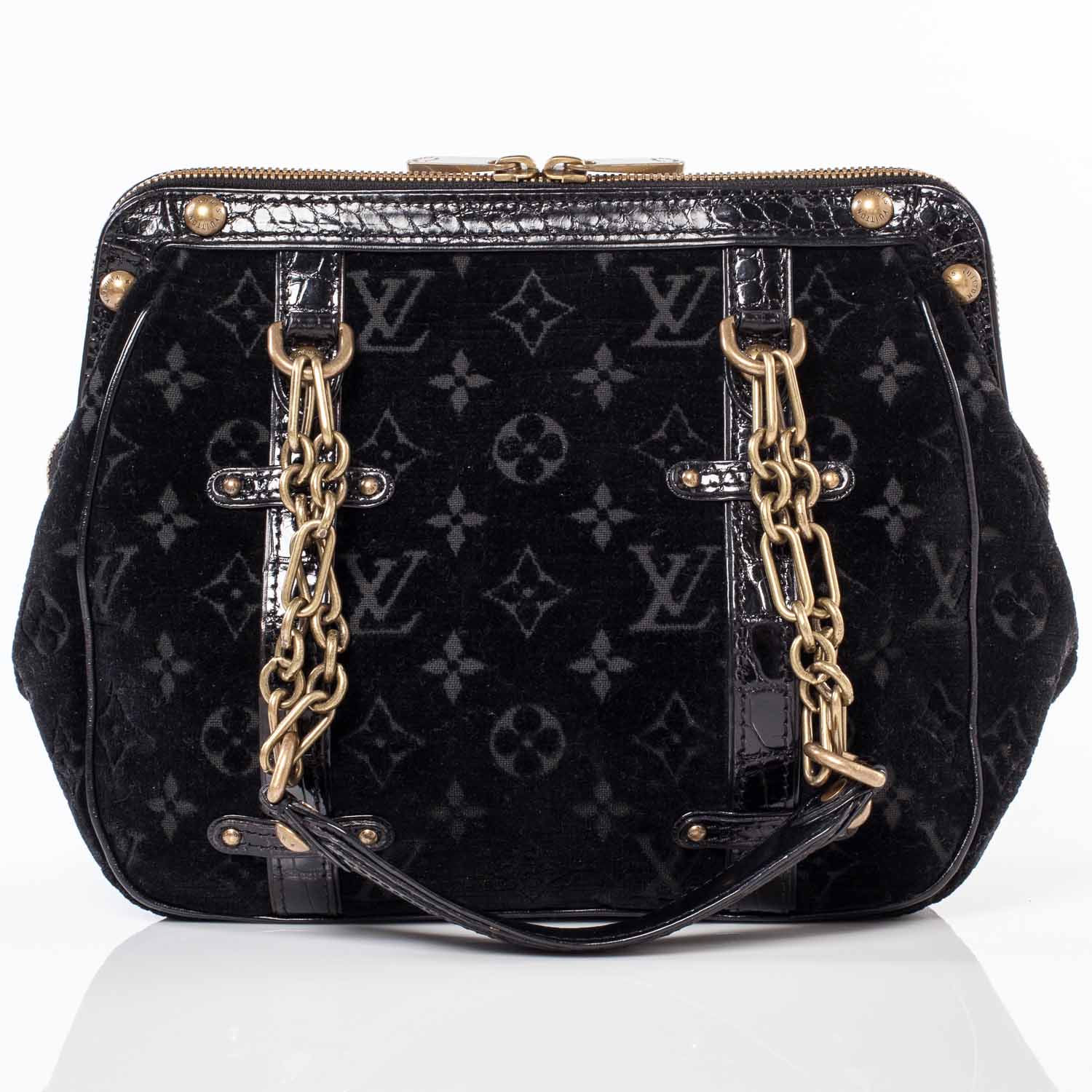 Louis Vuitton Gracie PM Monogram Black Velours Alligator VIP 4 of 10