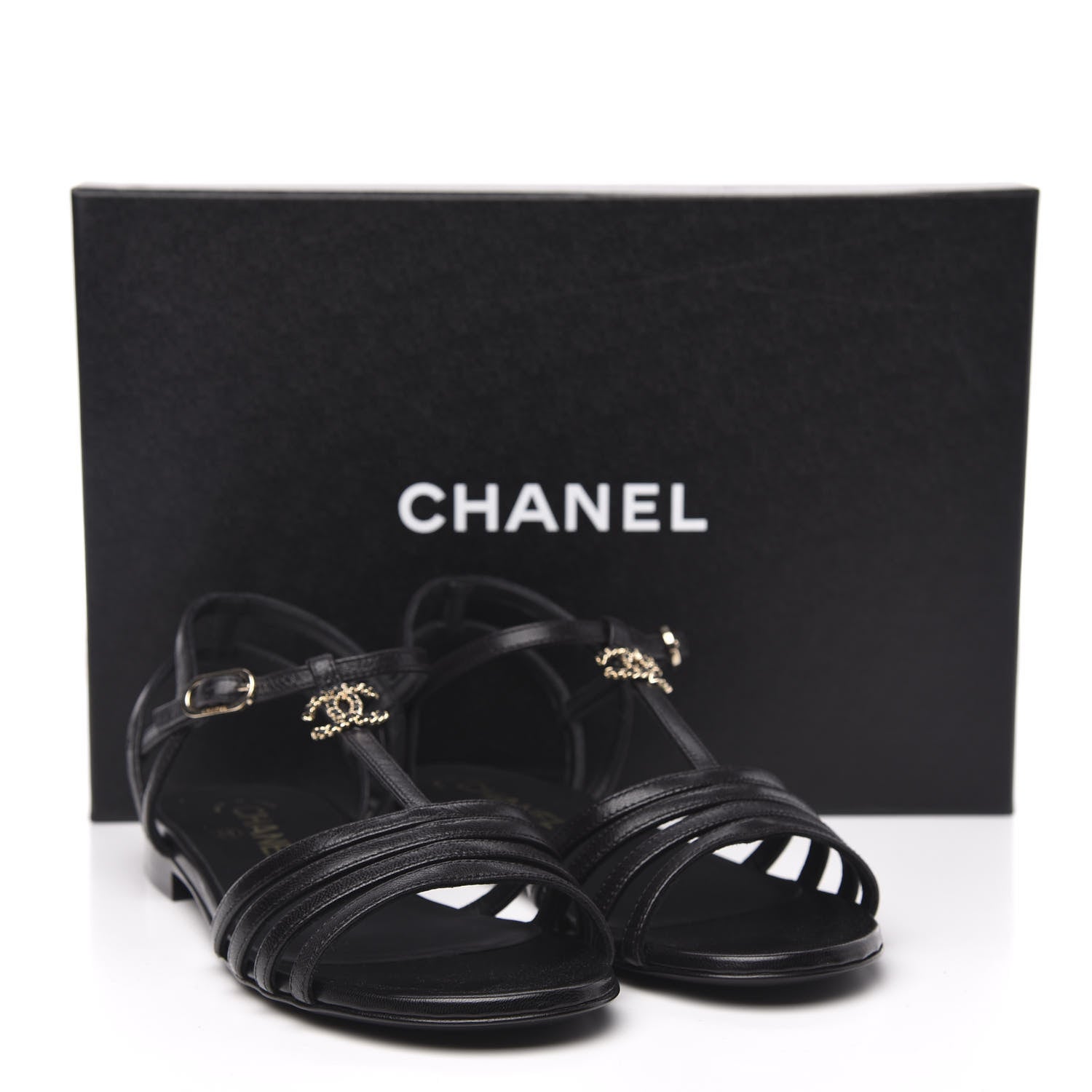 Chanel Calfskin CC Chain Sandals 37.5 Black 8 of 8