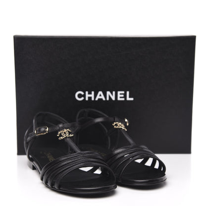Chanel Calfskin CC Chain Sandals 37.5 Black 8 of 8