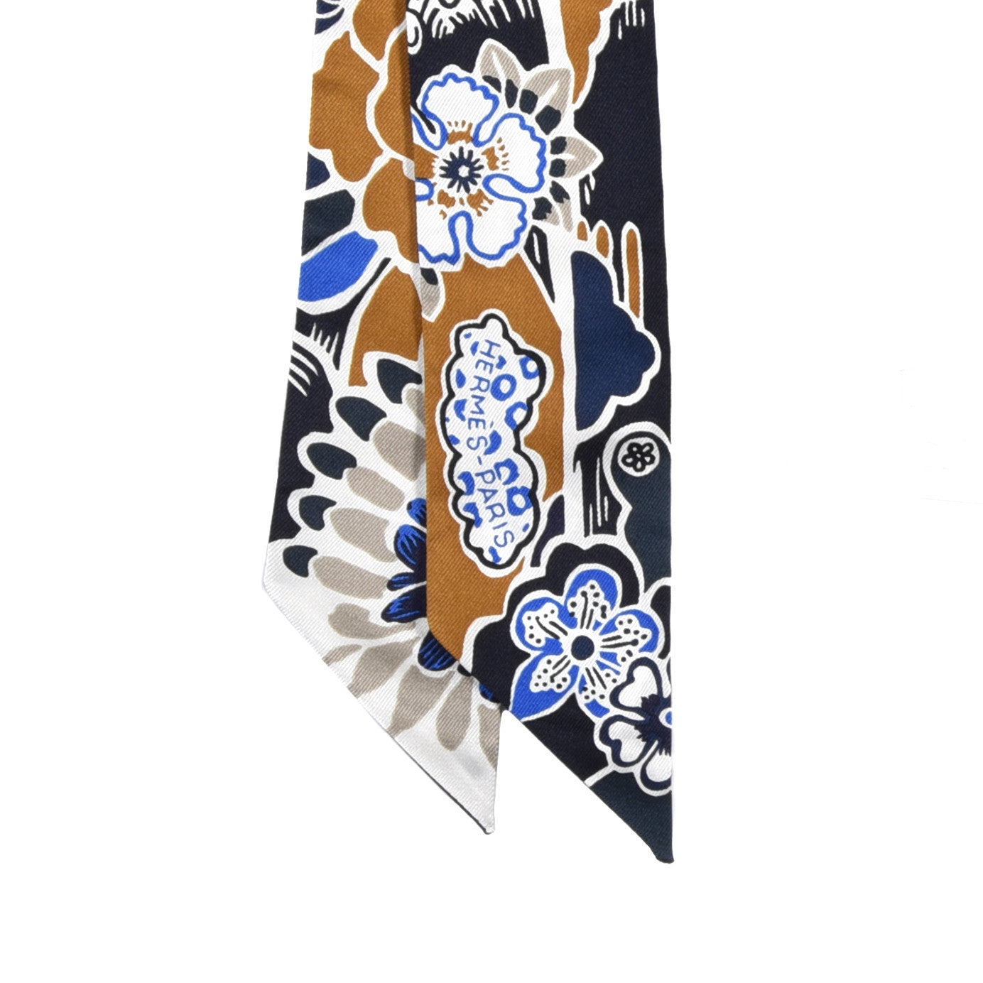 Silk Bingata Twilly Marine Tabac White