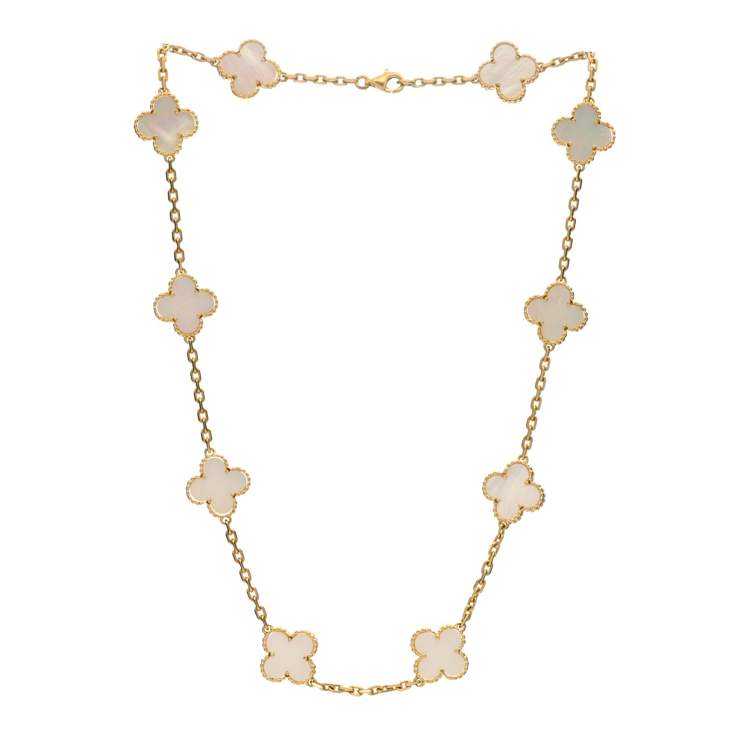 18K Yellow Gold Mother of Pearl 10 Motifs Vintage Alhambra Necklace