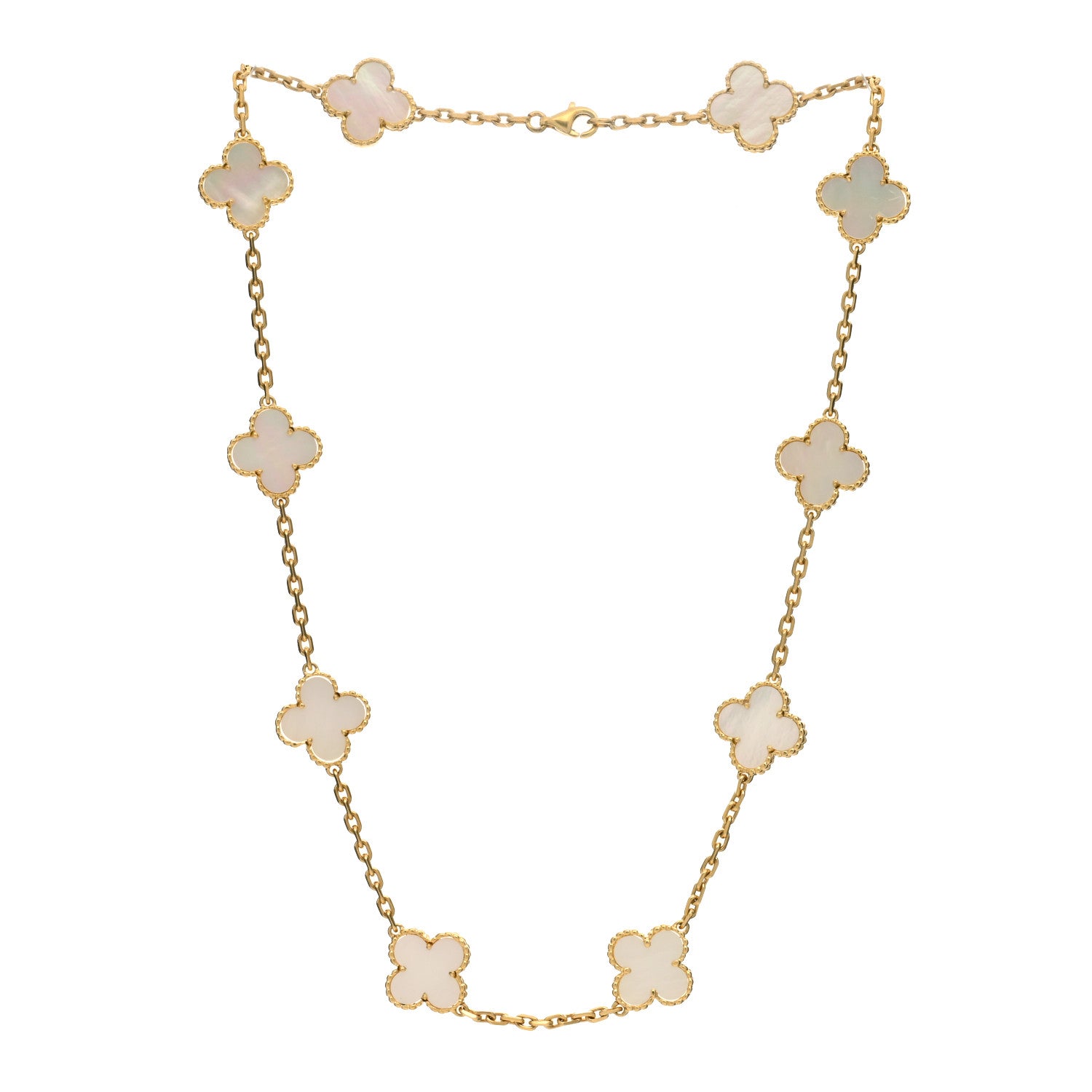 Van Cleef & Arpels 18K Yellow Gold Mother of Pearl 10 Motifs Vintage Alhambra Necklace 2 of 6