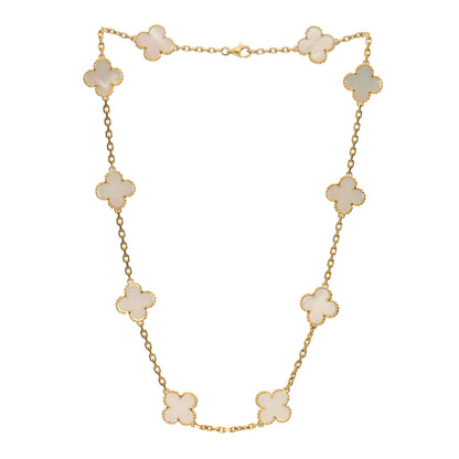 Van Cleef & Arpels 18K Yellow Gold Mother of Pearl 10 Motifs Vintage Alhambra Necklace 2 of 6