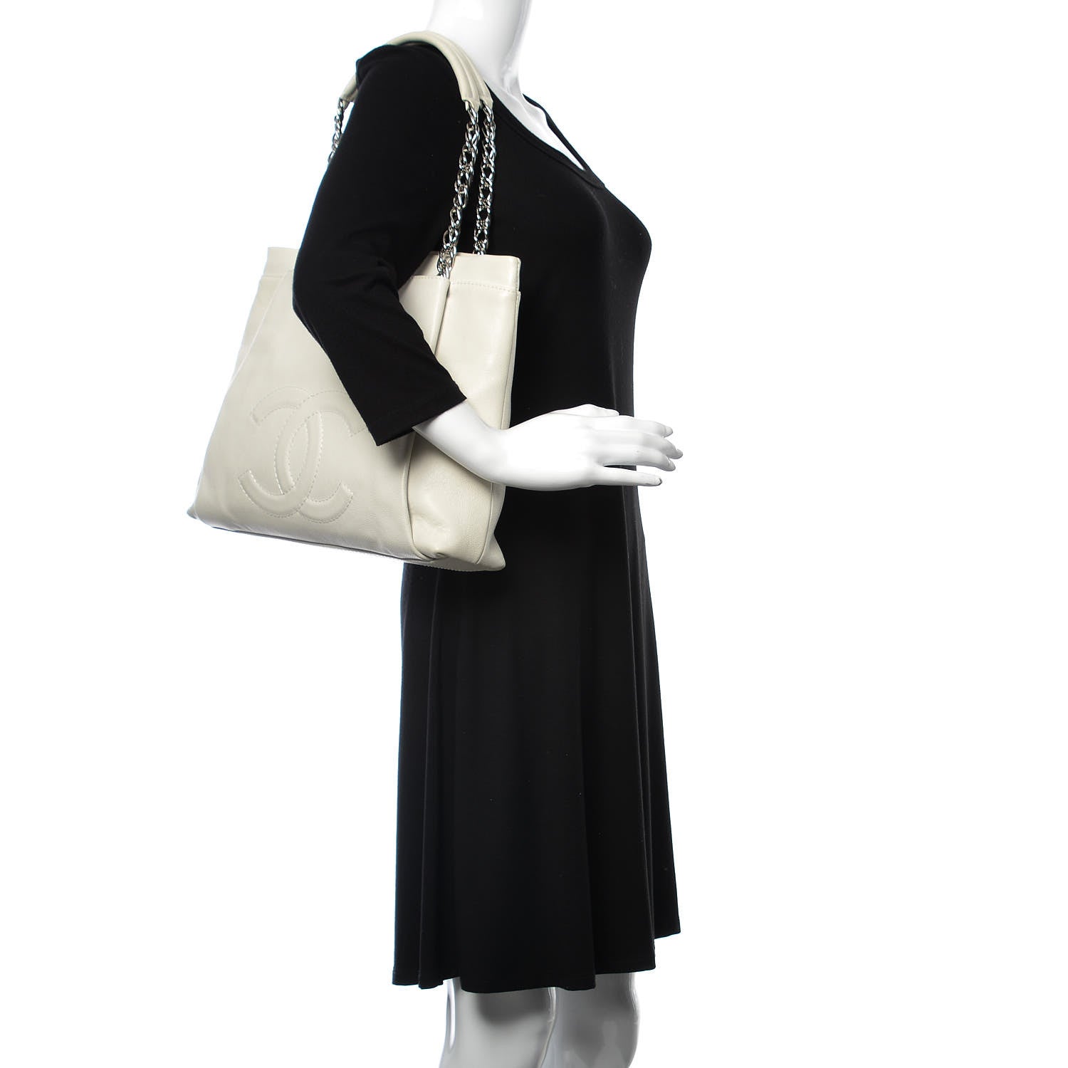 Chanel Caviar Large CC Tuck Tote Ivory 2 of 11