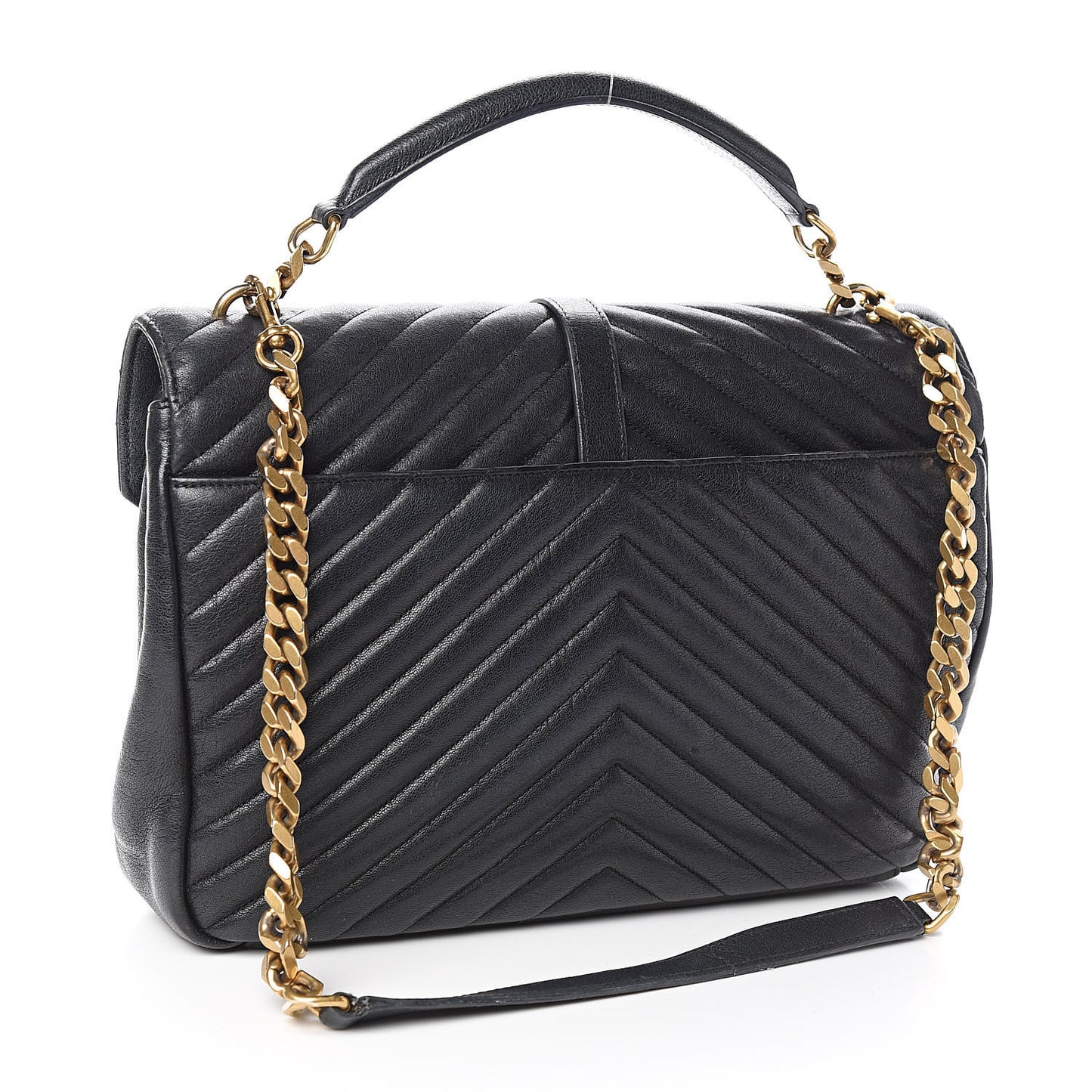Sheepskin Matelasse Chevron Monogram Large College Satchel Black